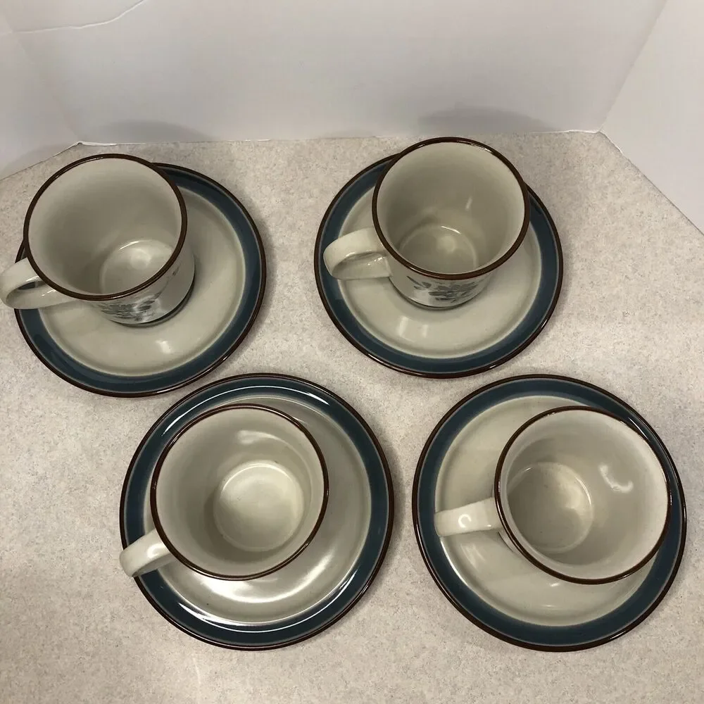 Vintage Noritake Stoneware Pleasure Tea Cup And‎ Saucers Set Of 4